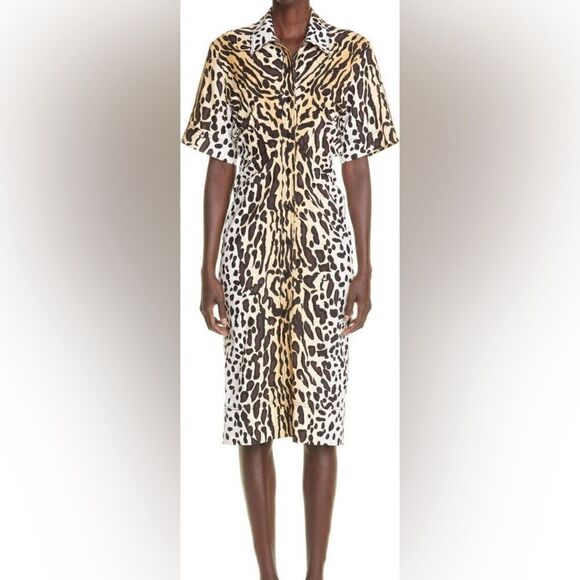 ST John Margay Cat Print Silk Shirtdress Size 10 NWOT Leopard Print - Picture 1 of 7